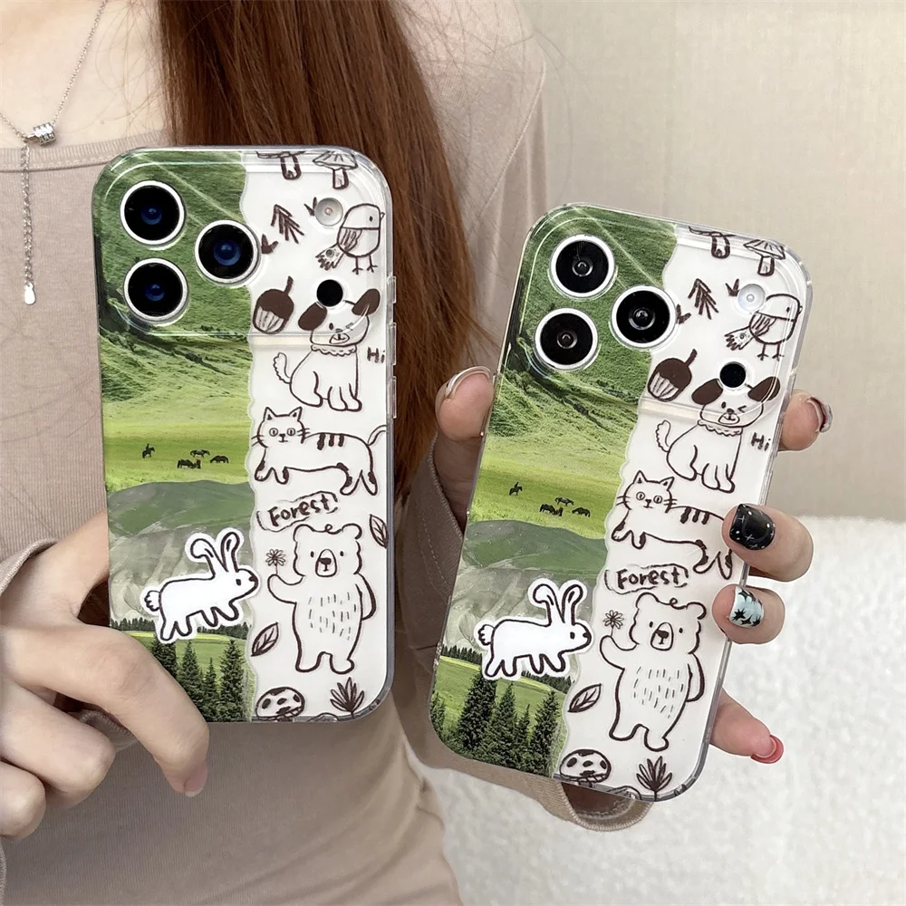 

Cute Korean IMD splicing simple animal suitable for iPhone 17 Pro Max 15/16 13/14 ProMax anti drop protective case