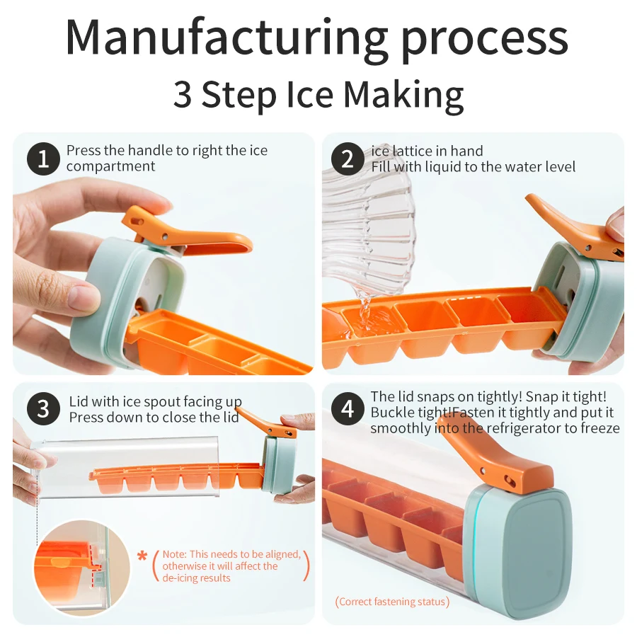 One-handed Pressing Ice Lattice Ice Cube Mold Easy To Release Frozen 6 Compartments Ice Trays with Lids Food Grade Ice Maker