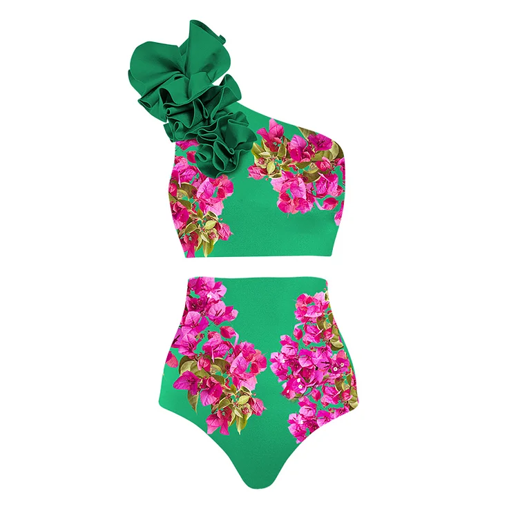 2024 Vintage Rose Pink Bougainvillea Flower Printed Bikini Set Swimsuit and Skirt Swimwear Women Beachwear Bathing suit bikini