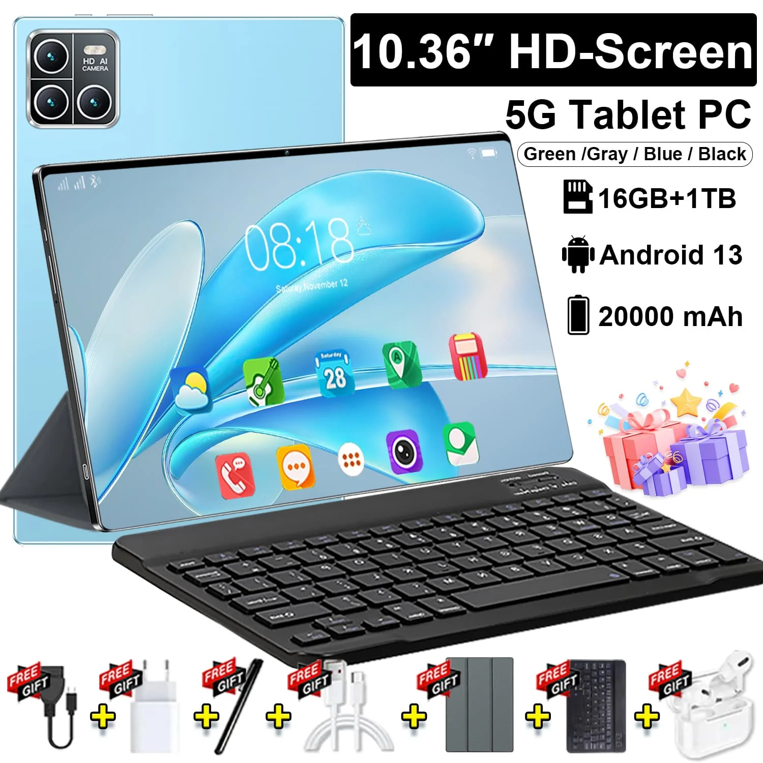 Potente Oficina Móvil 2026: Tablet Android de 10.36'', 16GB de RAM + 1TB de ROM, 5G y WiFi para un Trabajo sin Interrupciones