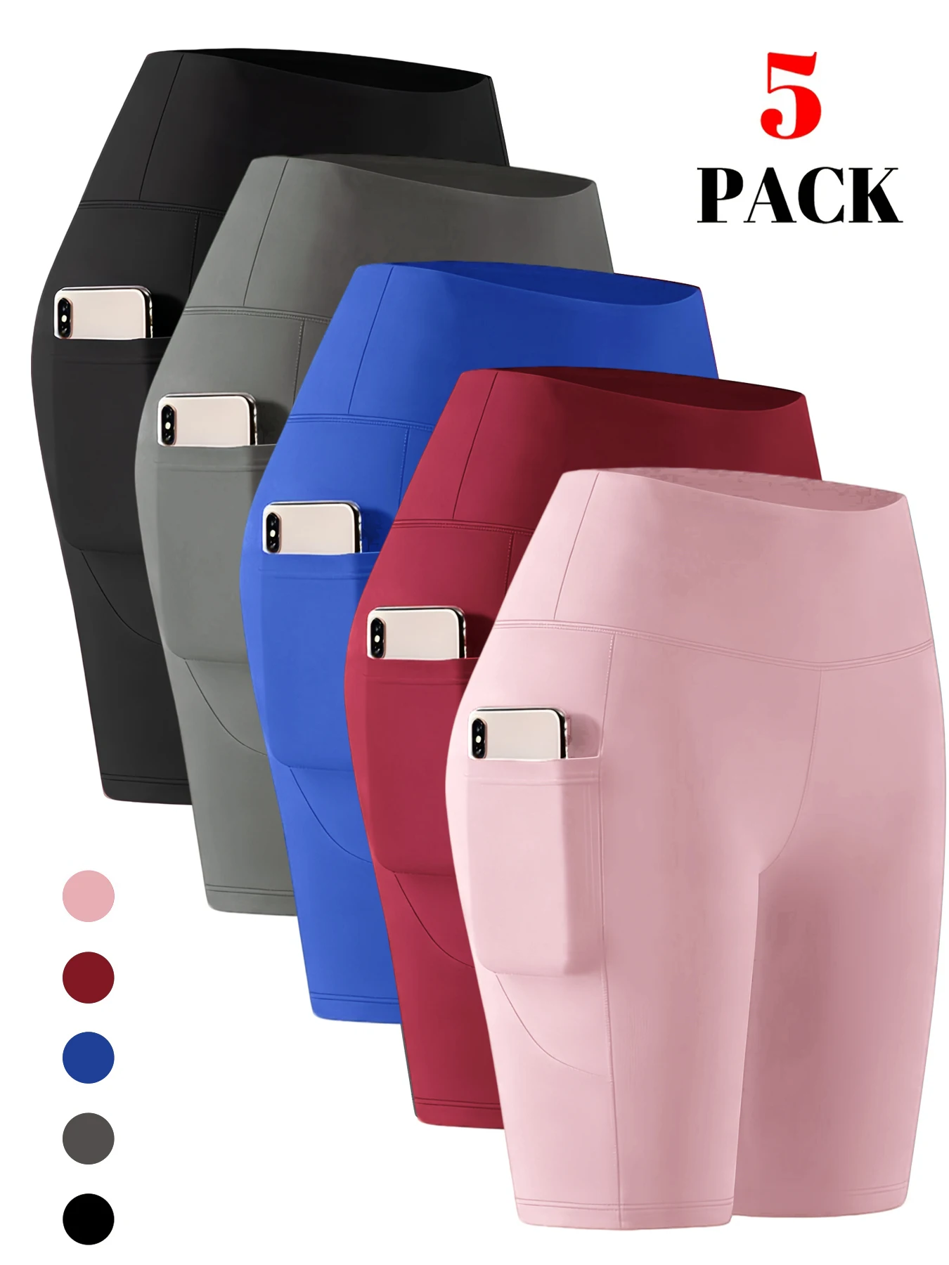 

Комплект из 4 штук: Новые летние женские шорты для йоги с высокой талией, эффектом подтяжки ягодиц, длиной 5 дюймов, с карманами, одежда для йоги, одежда для пилатеса