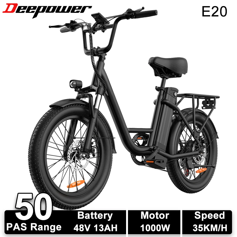 URLIFE E20 Elektrische Fiets 48V 13AH 1000W Volwassen Elektrische Fiets met LED Display 7 Versnellingen 20*3 Inch All-Terrain E-bike