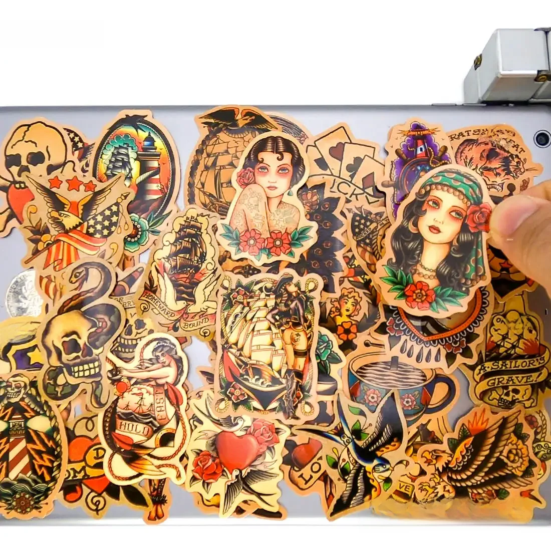 AliExpress HOTEMPO 50pcs Mixed Sexy Beauty Old School Sailor Tattoo Art Fashion Funny Sticker for Phone Laptop Case Guitar Skateboard Bike Stickers