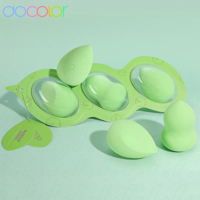 Docolor 3Pcs Makeup Sponge Set Lovely Pea Pod Shapes Beauty Egg Professional Cosmetic Puff For Foundation Concealer Blending