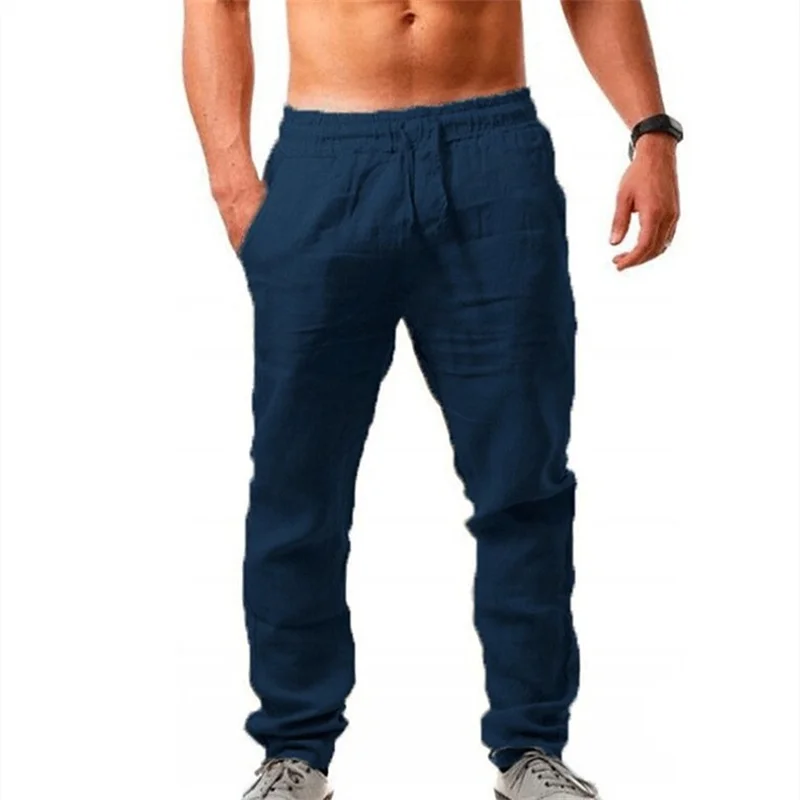 Calça de laço respirável relaxada solta masculina, calça leve casual, cor sólida, verão, 2024