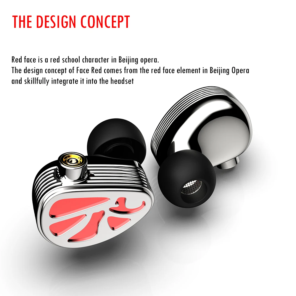 Bgvp thhifi face red main 1dd + 2ba tecnologia híbrida na orelha fone de ouvido de metal com música hifi mmcx esporte headphoens cabo destacável