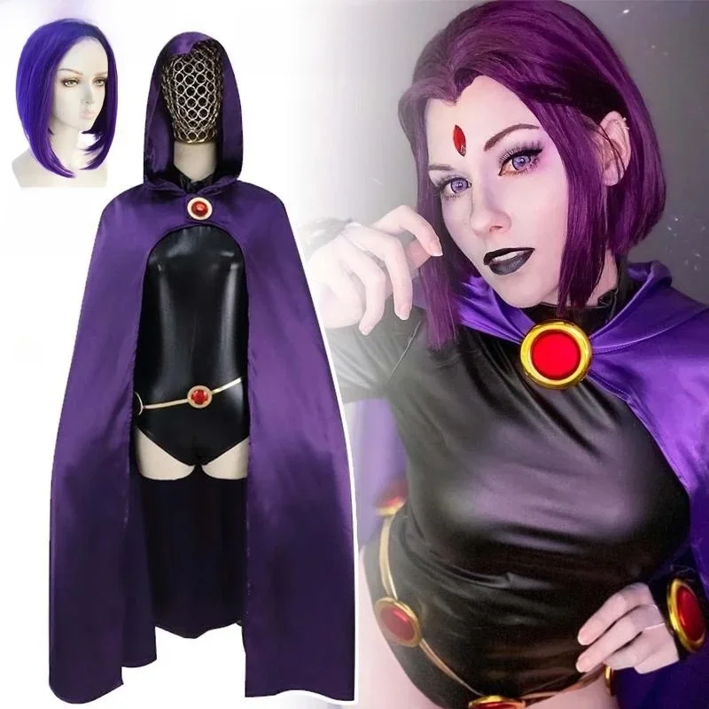 Teen Titans Raven przebranie na karnawał Deluxe kombinezon płaszcz pas garnitur Halloween mundurek dla kobiet XS-3XL — 2