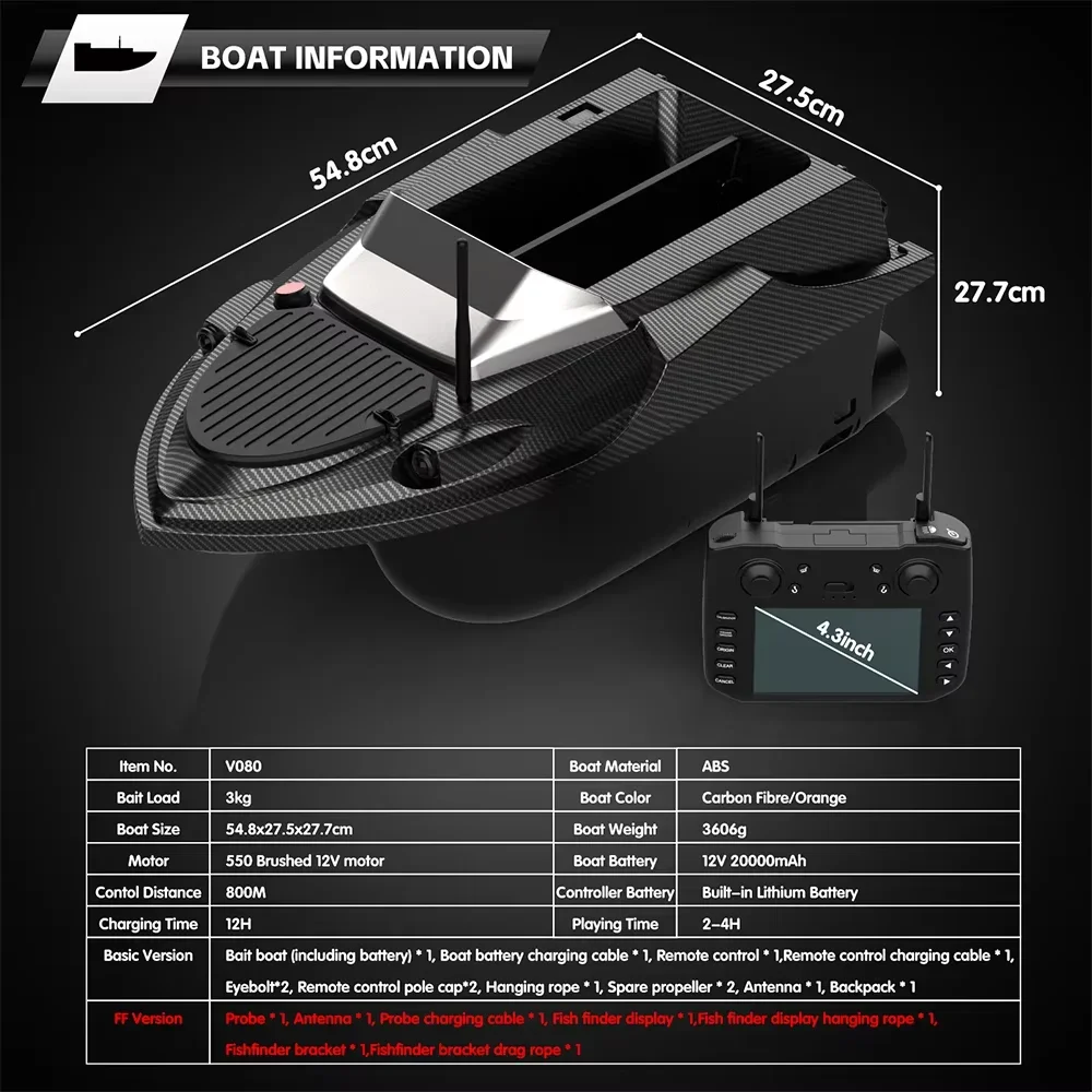 Sonar V080 Bait Boat 12V 800M - Buscador de peces doble motor - imagen 3