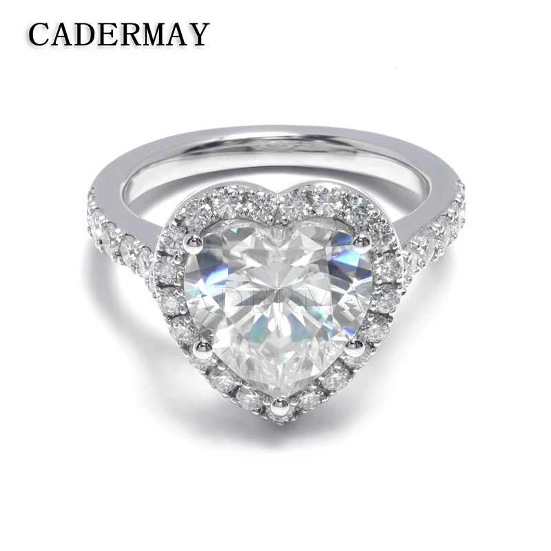 CADERMAY Jewelry High Quality 100% S925 Silve Trendy DEF Heart Shape Moissanite Wholesale Anniversary  Gifts Rings For Women