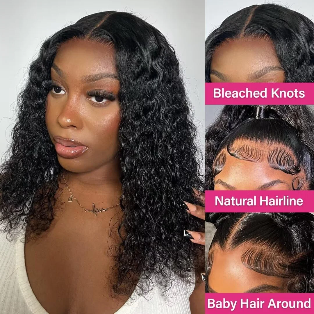 100% Human Hair Deep Curly Bob Wigs Virgin Human Hair 13x4 Lace Frontal Wigs Deep Wave Human Hair 4x4 Lace Wigs Natural Black Color Curly Short Hair Wigs For Women view 6