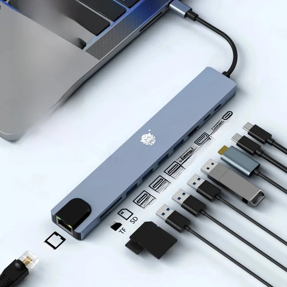 10 w 1 USB C HUB 4K30Hz Stacja dokująca typu C do HDTV kompatybilna z RJ45 Ethernet PD100W dla MacBook iPad Huawei Sumsang Phone — zdjęcie produktu 7