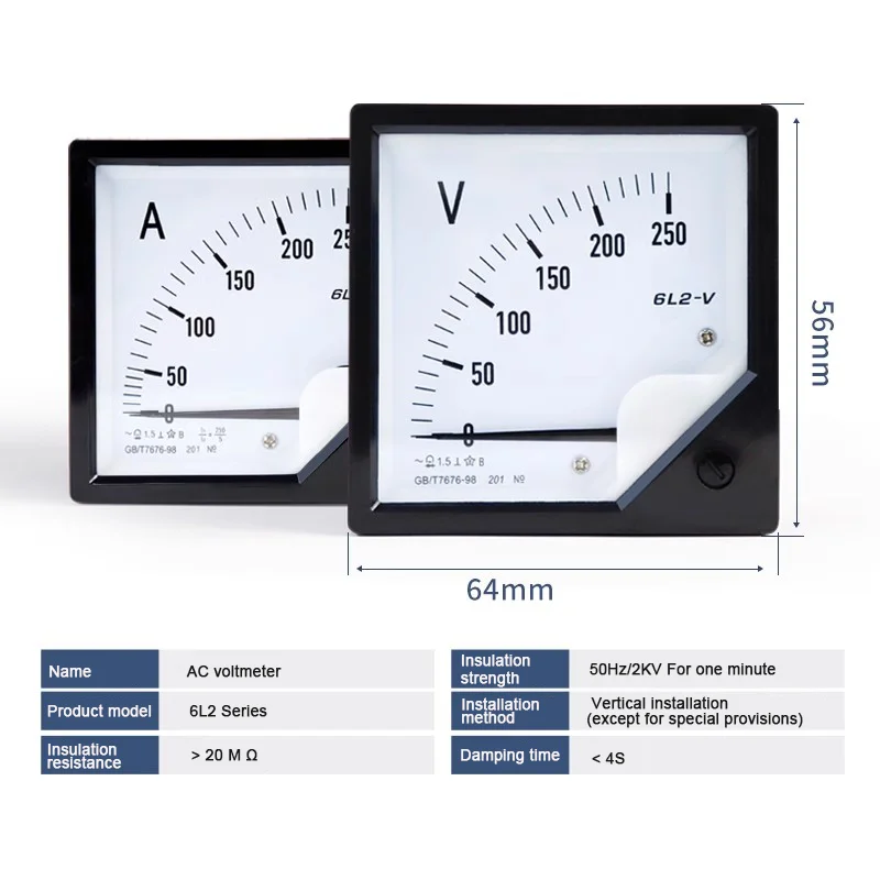 6L2-A High Precision Analog Voltmeter AC Ammeter Head Frequency & Power Factor Electricity Metering Tool