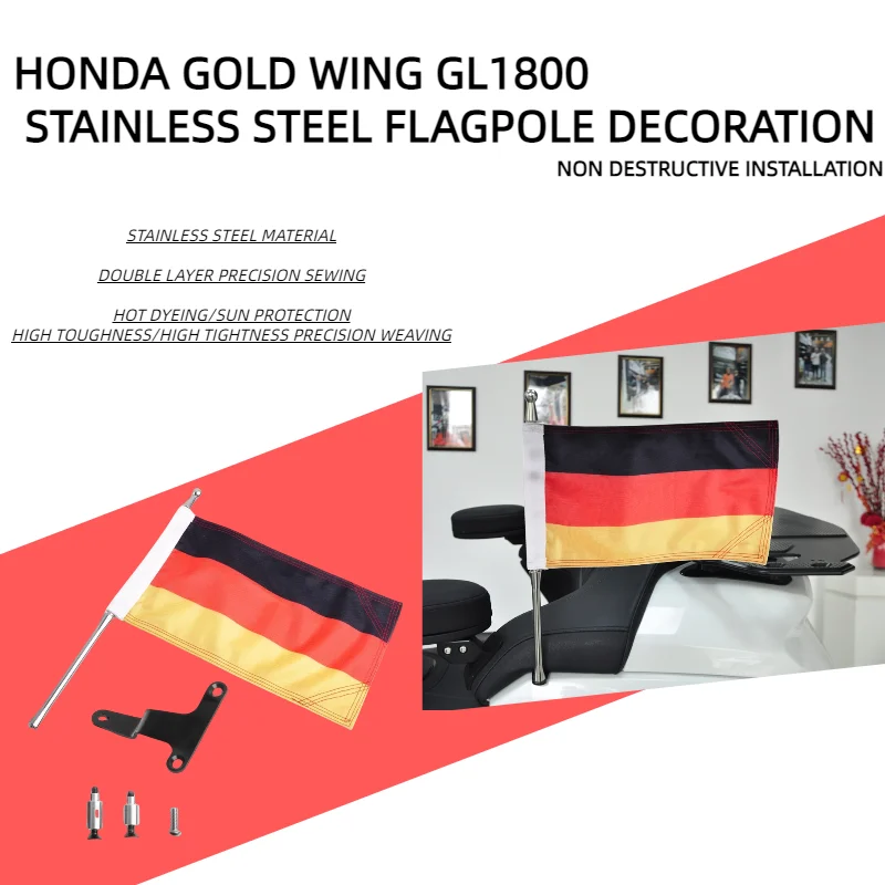 Aksesori Moto untuk Honda Gold Wing GL1800 tiang bendera Jerman 2021-2024 Kit tiang bendera bagasi braket tiang bendera Moto Tour - Panical