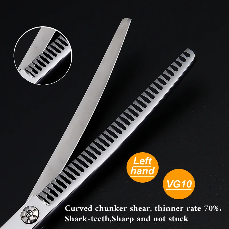 Crane Left Hand 7 Inch VG10 Steel Pet Dog Grooming Scissors Curved Thinner/Chunker Scissors Thinning Shears For Dogs Groomer