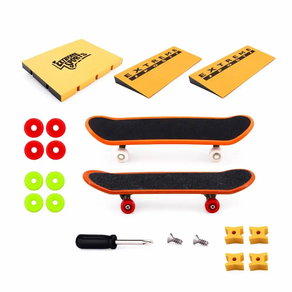 Ensemble de skateboards pour doigts Pro, lot de 2 mini skateboards pour doigts avec rampes et roues de rechange, jouet d'adresse pour les doigts