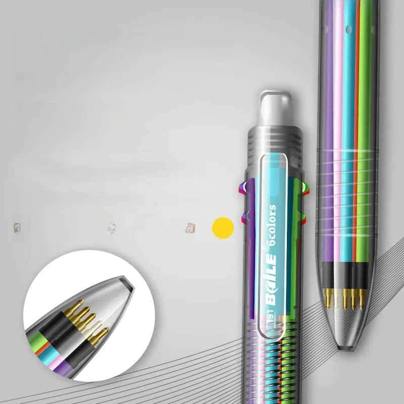 6 In1 kreatywny wielokolorowy długopis 0.7mm 6 kolorów atrament Shool malowanie biurowe pisanie Kawaii biurowe prezent urodzinowy — zdjęcie 2