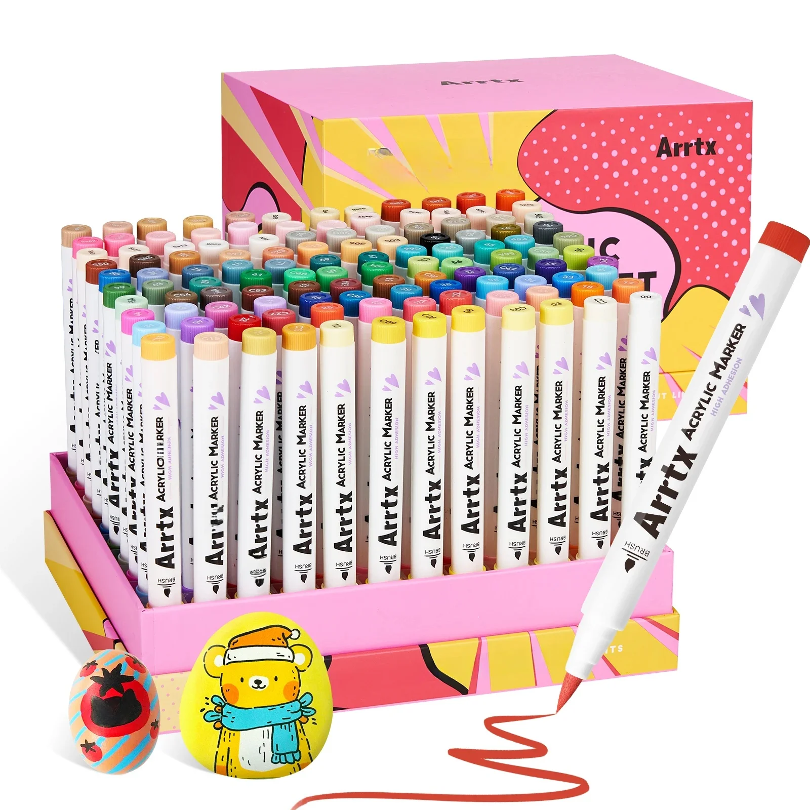 Arrtx 120 kleuren acryl marker verfpennen, borstel tip verf marker voor rotsschilderen, hout, canvas, doe-het-zelf ambachten maken - afbeelding 2