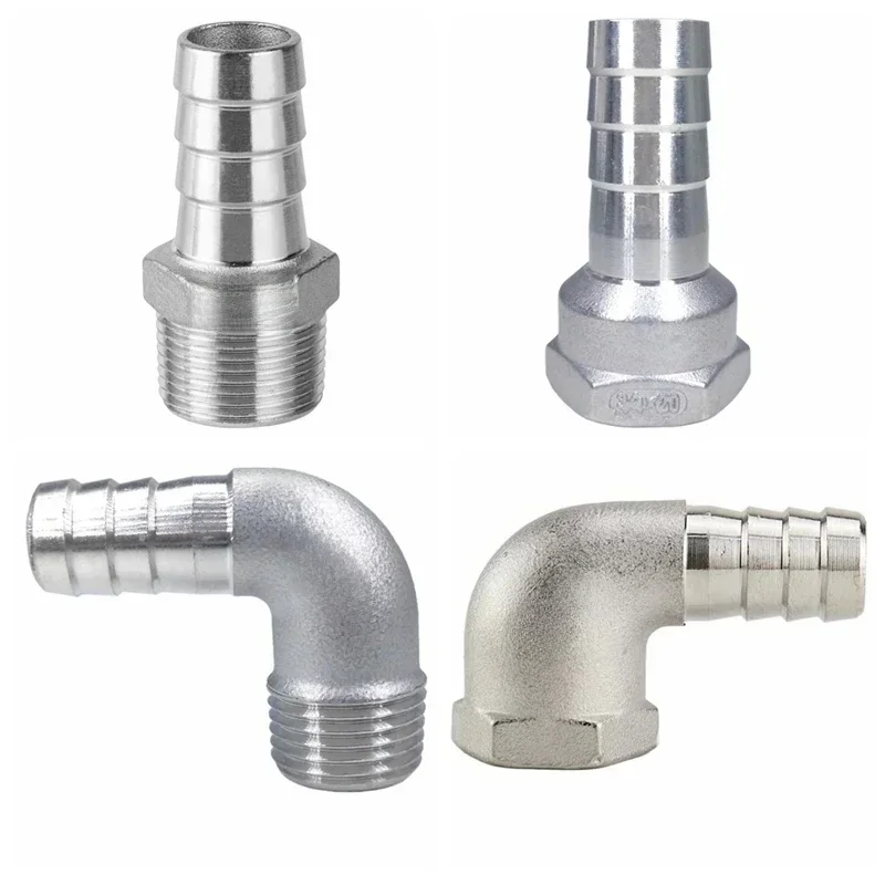 Connecteur de raccord de tuyau en acier inoxydable 6 8 10 12 13 14 15 -50mm, 1/8 "1/4" 3/8 "1/2" 3/4 "1" 2 "BSPT femelle mâle coude 304