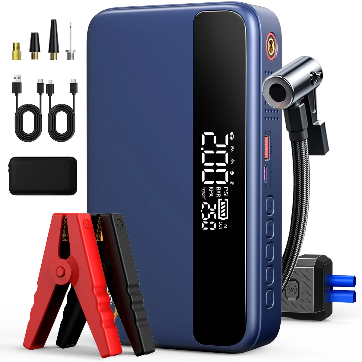Avviatore di Emergenza BiUBLE N33 9000A con Compressore d'Aria da 160 PSI – Power Bank Portatile, Luce LED da 800 Lumen – Per Veicoli a Benzina e Diesel fino a 10.0L