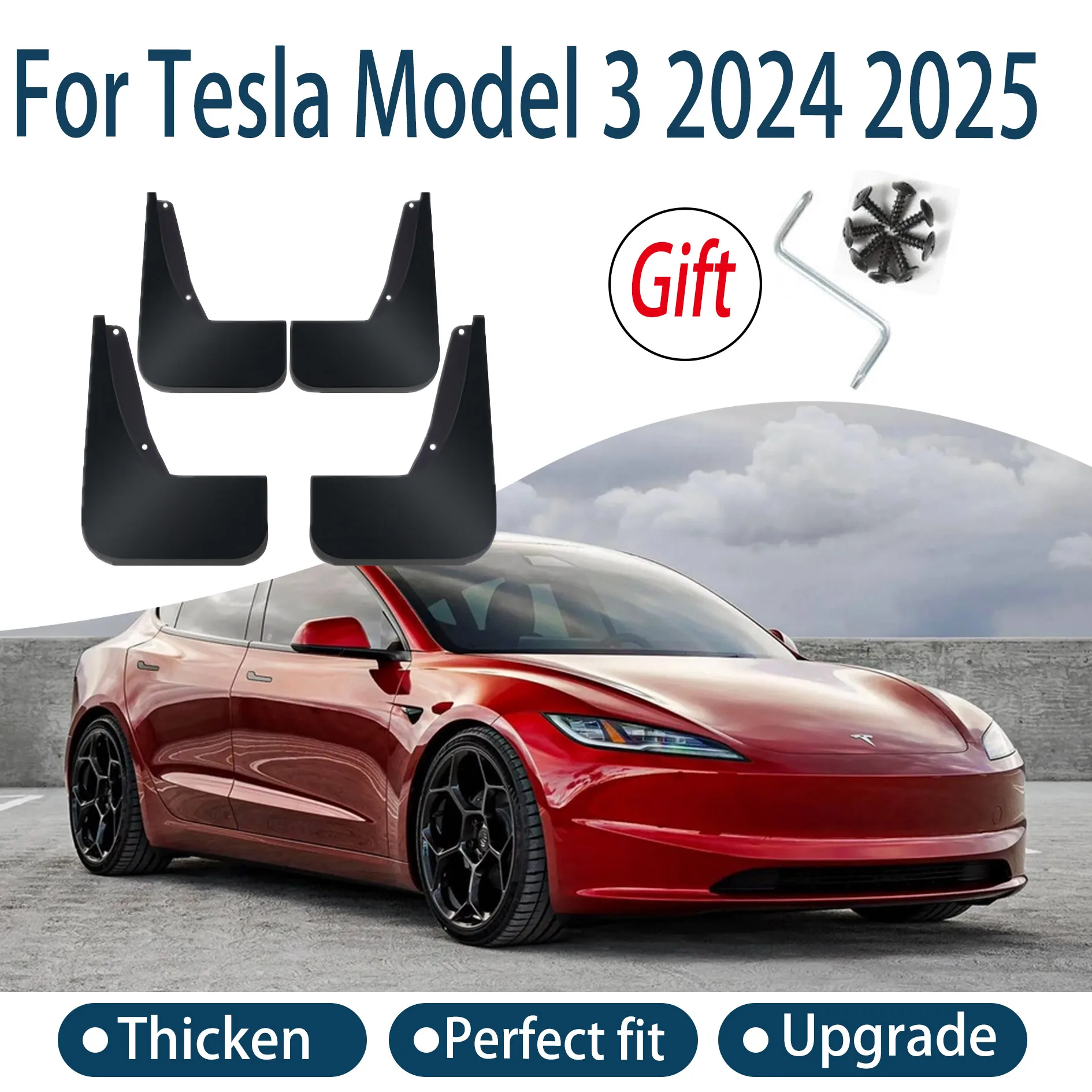 Auto Parts For Tesla Model 3 2024 2025 Fender Lining SUV Car Front Rear Wheel Splash Guard Accessories Mudguard Skin 4 Piece Set