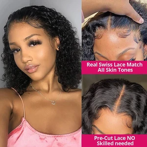 Water wave bob lace wig for women, human hair wig without glue, ready to go, pre-cut, without lace, curly 6x4, 13x4 12 Main Sales Lace Front Cacheada - №10