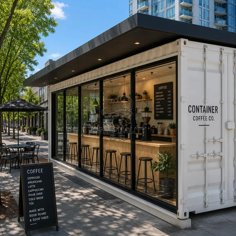 Premium Foldable Container Coffee Shop 20ft Mobile Cafe with Bar Counter Storage and Waterproof Roof Insulation