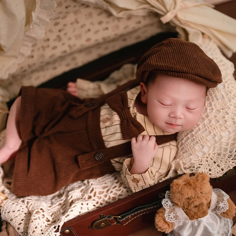 Abiti per fotografia neonato Fascia per capelli in pizzo per neonata + Abito Camicia per neonato + Tuta + Cappello Orsetto Puntelli per scena di nozze