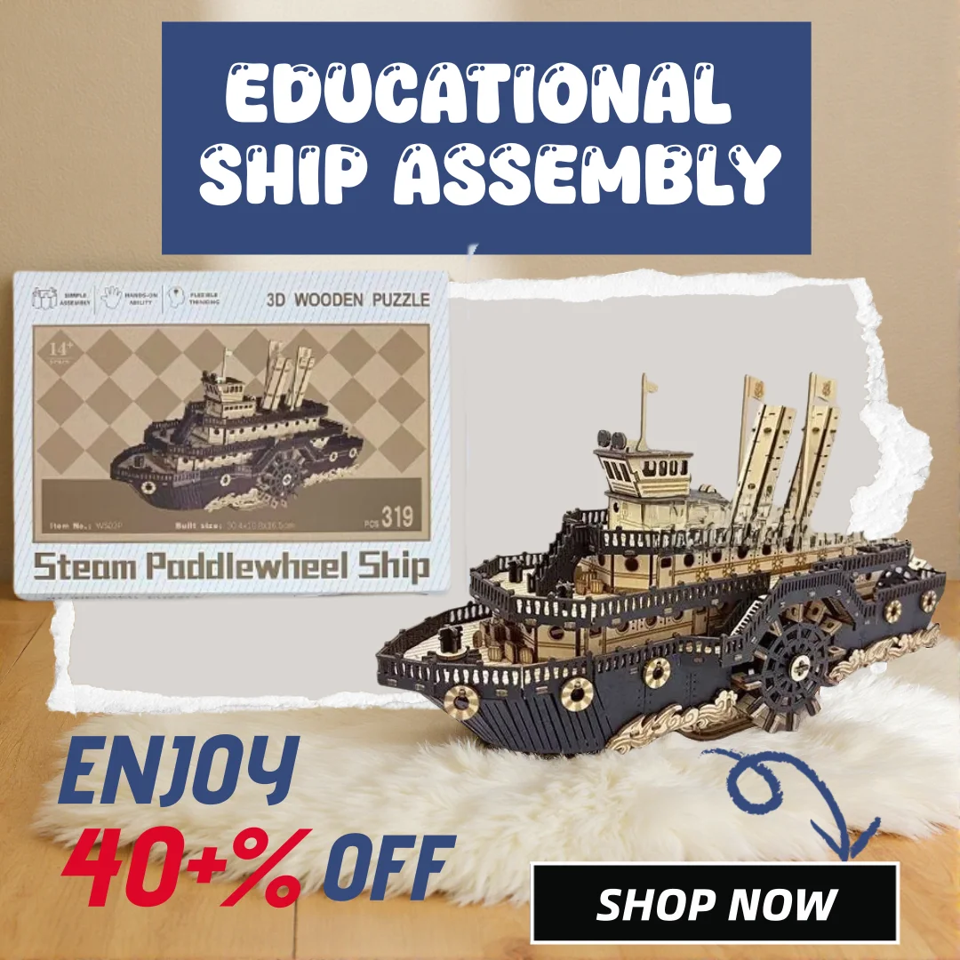 Steampunk Ship Puzzle Laser-Cut Paddlewheel Ship Model Wooden 3D Puzzle Vintage 3D Wooden Model Challenging for Hobbyists