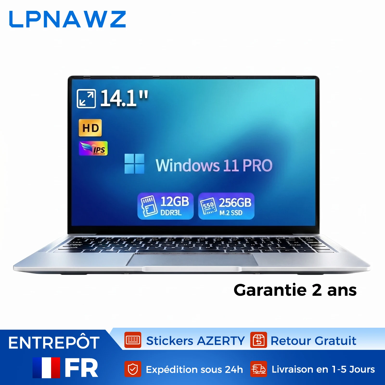 PC Portable 14.1" HD N3710 12Go 256Go SSD - Système Français Préinstallé - Laptop Performant et Simple pour Seniors - Idéal pour Bureautique, Emails, Streaming Vidéo et Navigation - Prêt à l'Emploi