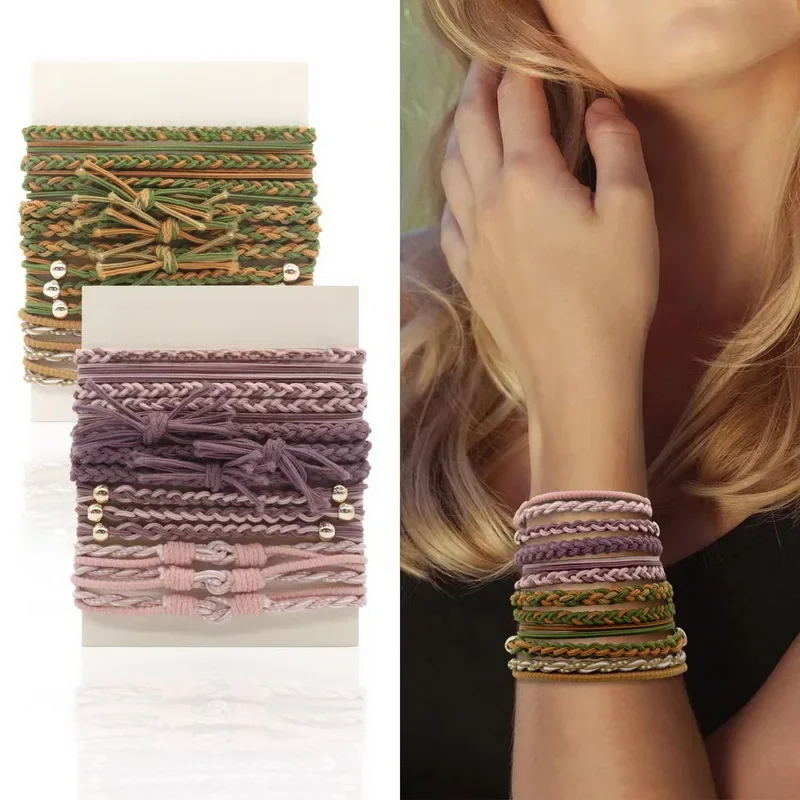 12 sztuk kobiet Boho gumki do włosów dla dziewczynek Retro bransoletka opaska do włosów elastyczna bransoletka gumka do włosów opaski do włosów akcesoria do włosów — zdjęcie 2