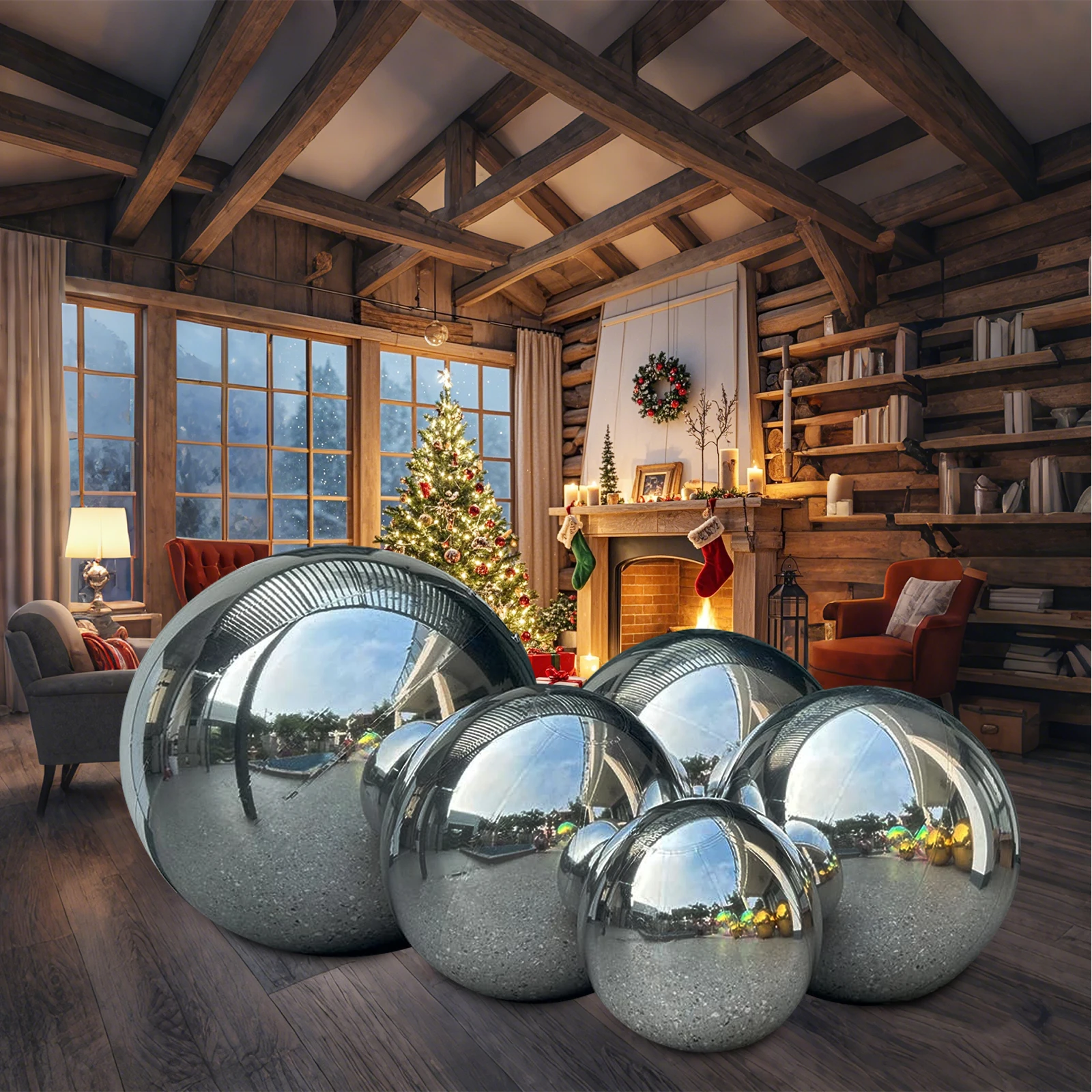 Stock 60-180cm -6PCS Giant Shiny Pvc  Inflatable Christmas Mirror Balls Set Airtight Mirror Balloon Ball For Party Decorations