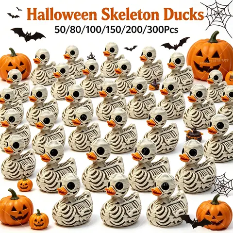 50-300Pcs Gothic Skeleton Duck 0.59/0.7in Skull Duck Resin Figurine for Halloween Gothic Home Office Party Compact Desk Decor