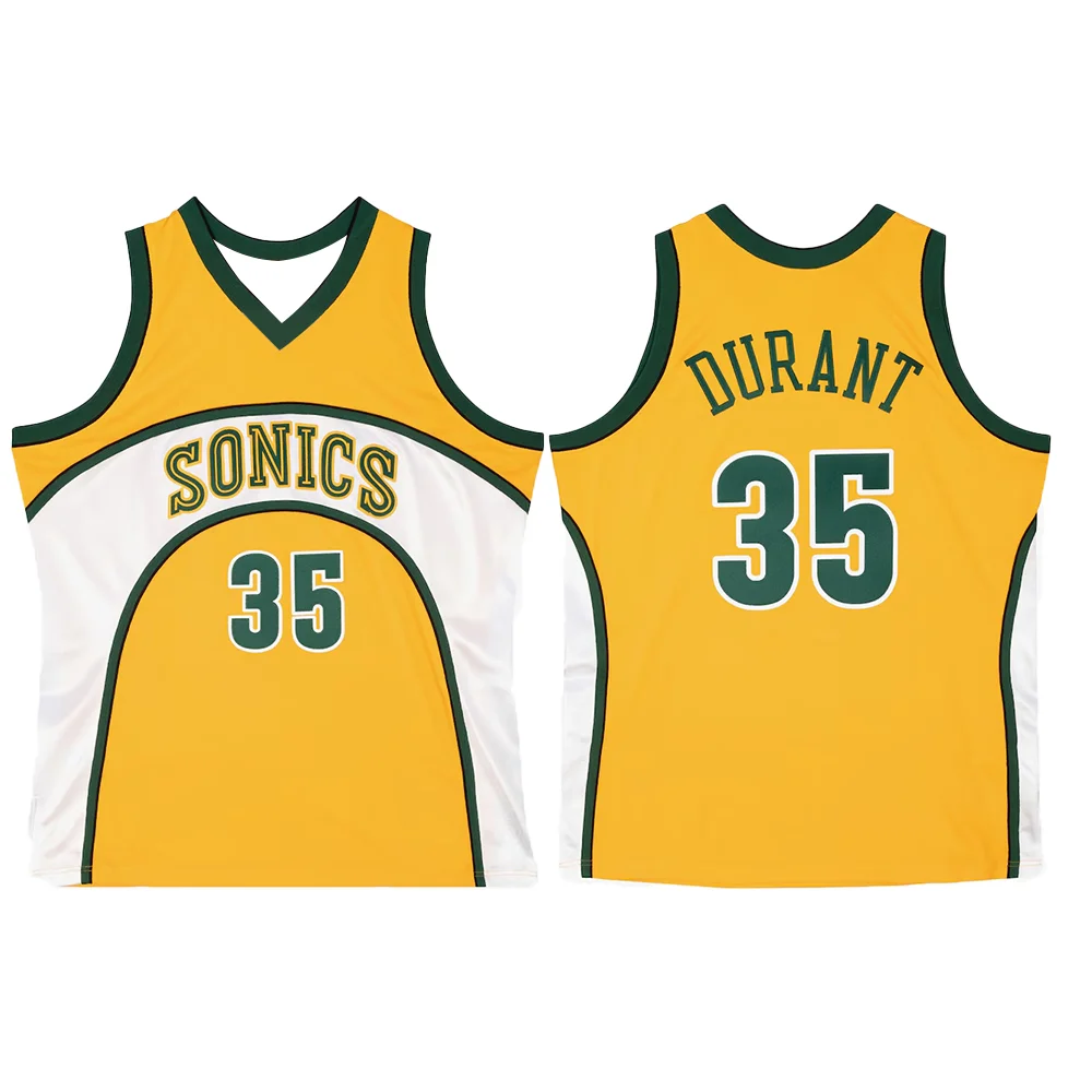 American Men's Basketball Jersey Retro Classic Jersey 07 Version Seattle No. 35 Kevin Durant Gold SuperSonics Player Jersey