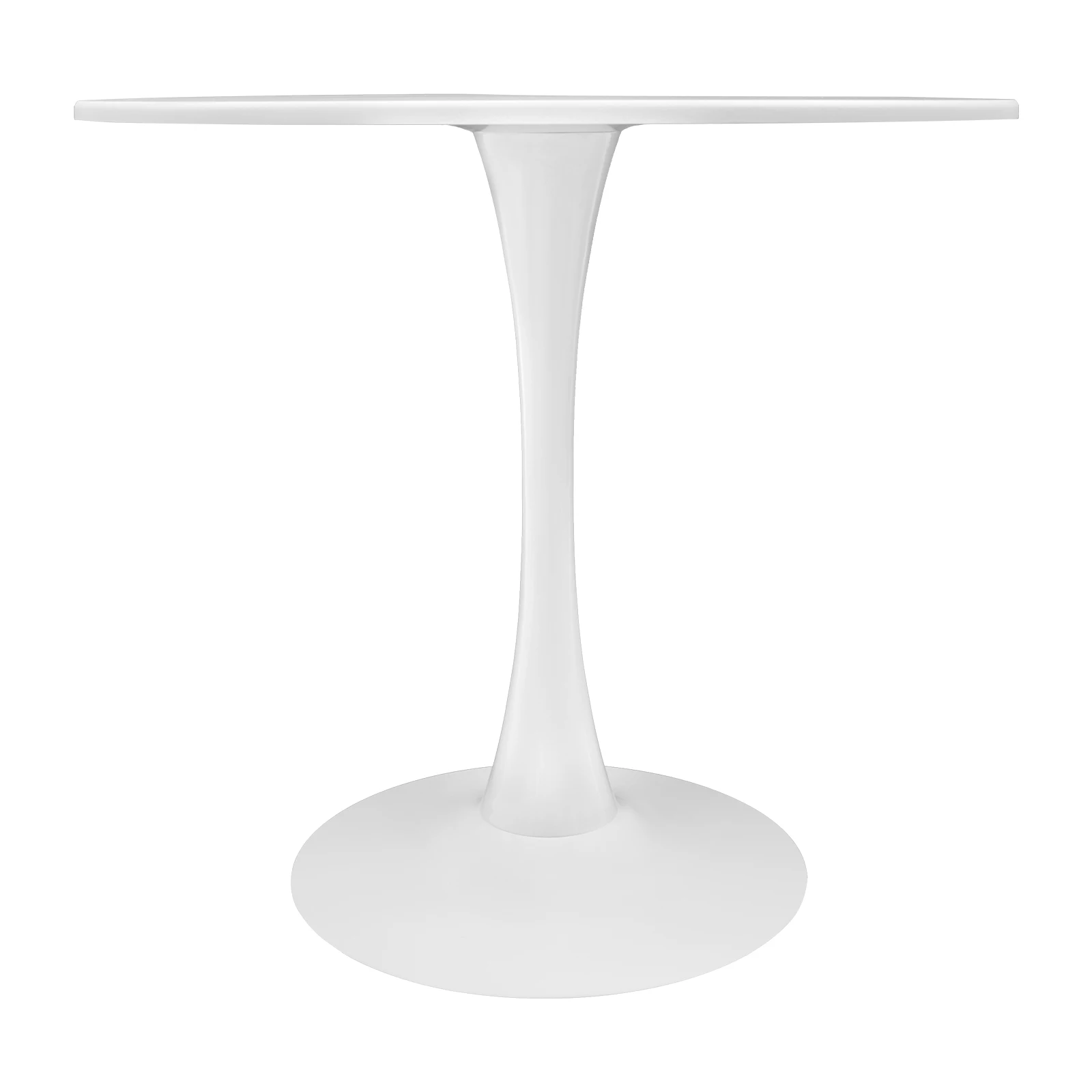 طاولة طعام مستديرة باللون الأبيض مع قاعدة بقاعدة لعدد 1-4 أشخاص، طاولة طعام بقاعدة مع سطح مستدير لغرفة المعيشة في المطبخ باللون الأبيض