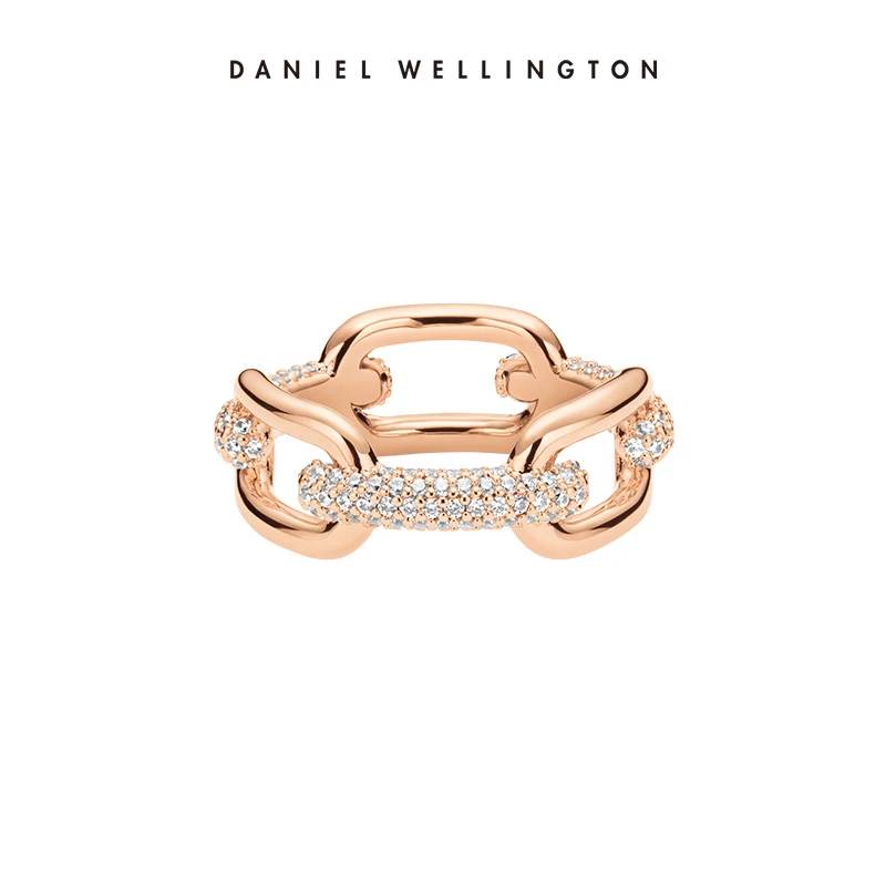 Daniel Wellington Crystal Link Ring for Women Luxury Stainless Steel Rhinestone Statement Elegant Eternity Band Fashion Jewelry