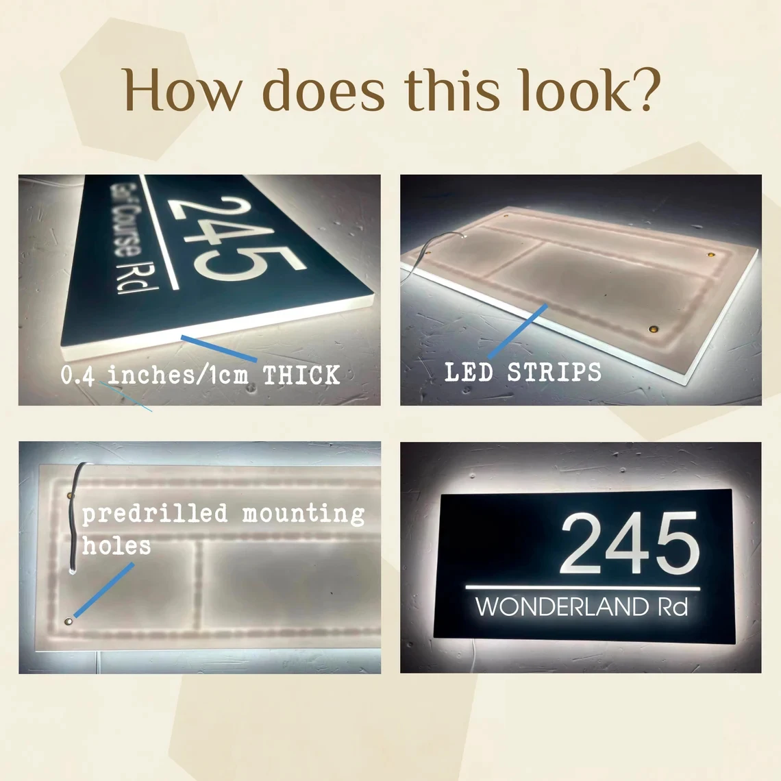 Imagem -06 - Sinal de Número de Casa Moderna Personalizada Sinal de Endereço Número Iluminado Números de Porta Presente de Casa Nova