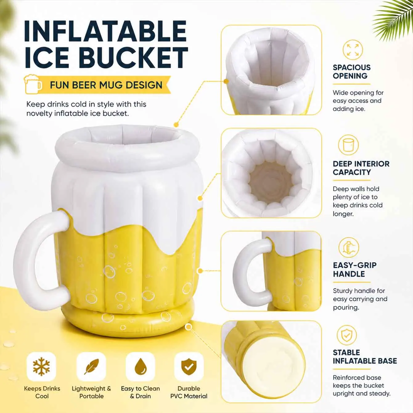 1PC Inflatable Drink Cooler Beer Mug Ice Bucket PVC Party Beverage Holder for Beach Pool Patio Summer Outdoor