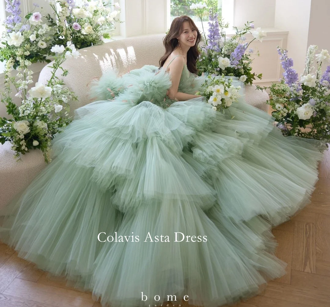 Colavis Asta Photograph Prom Dress Wedding Evening Dresses Performance Tulle Green Customized Layered Party Dress Evening Gowns