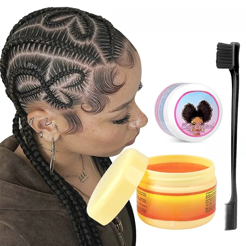 Ensemble de Gel de contrôle des bords, Gel de tressage, biotine, Anti-rupture, cire capillaire Non grasse, crème coiffante, bâton de cire Anti-frisottis pour perruque