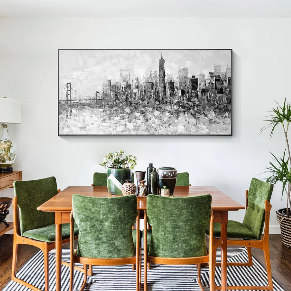 Black and white art,San Francisco skyline,Large wall art,abstract art,black art,framed art,Palette knife art,textured art