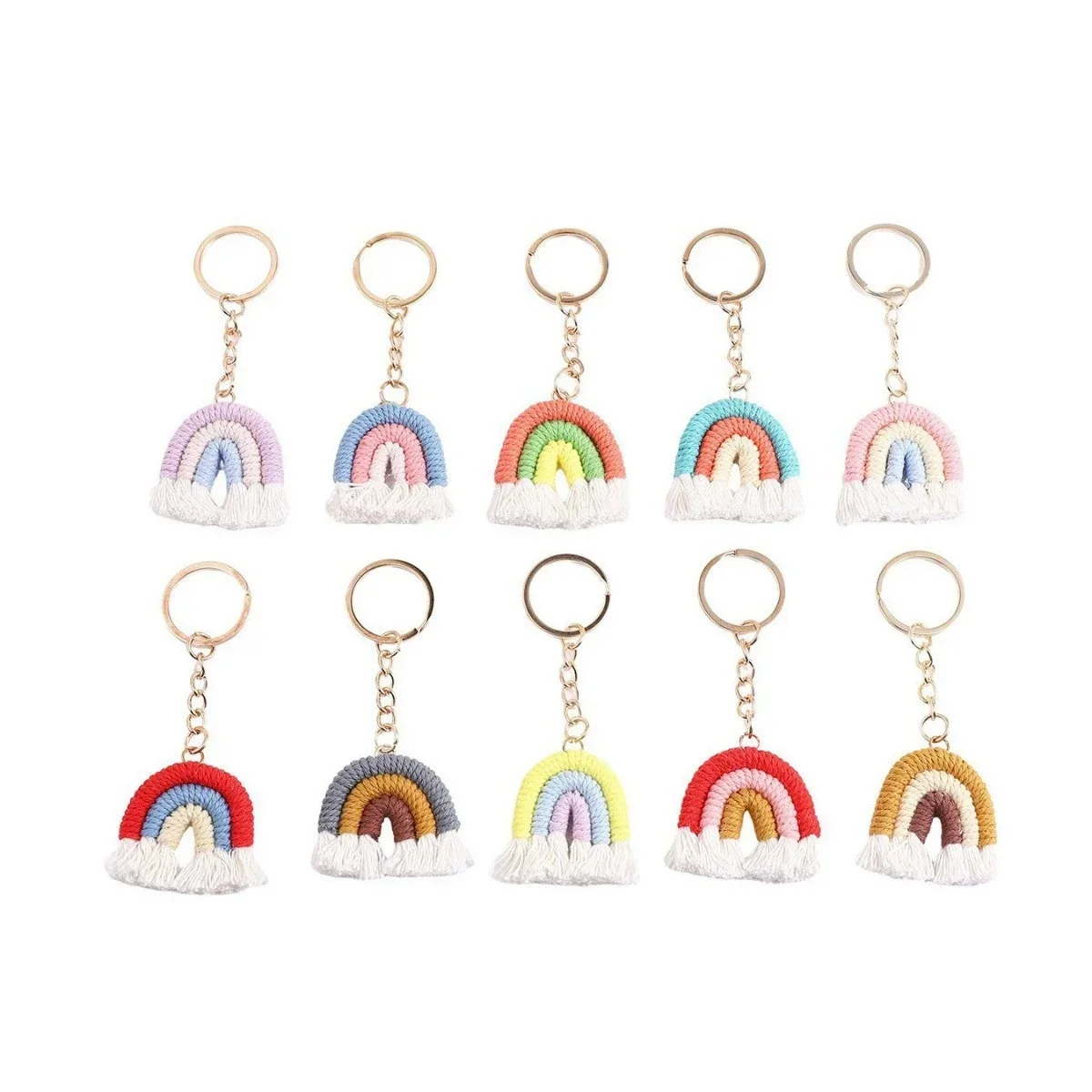 Leuke gebreide regenboog kwastjes sleutelhanger vrouwen meisjes handgemaakte sleutelhanger voor autosleutel houder handtas hanger DIY sleutelhanger sieraden cadeau - afbeelding 2
