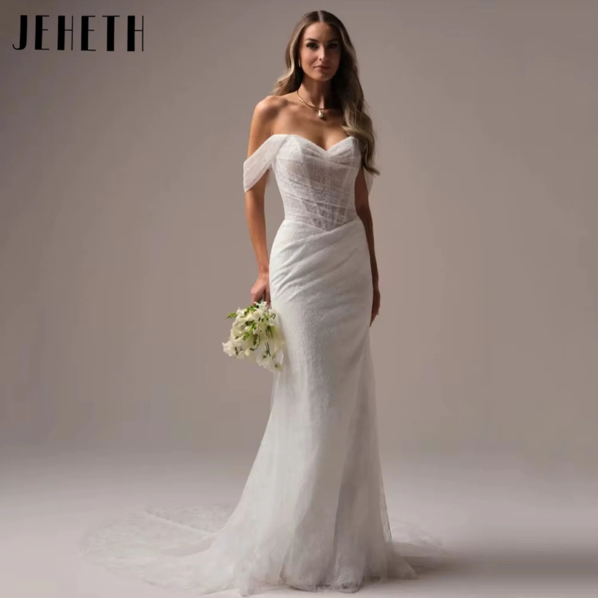 Elegant Off Shoulder Lace Mermaid Sweetheart Wedding Dresses Luxury Tulle Backless with Bow Bridal Gowns New Robe Customized