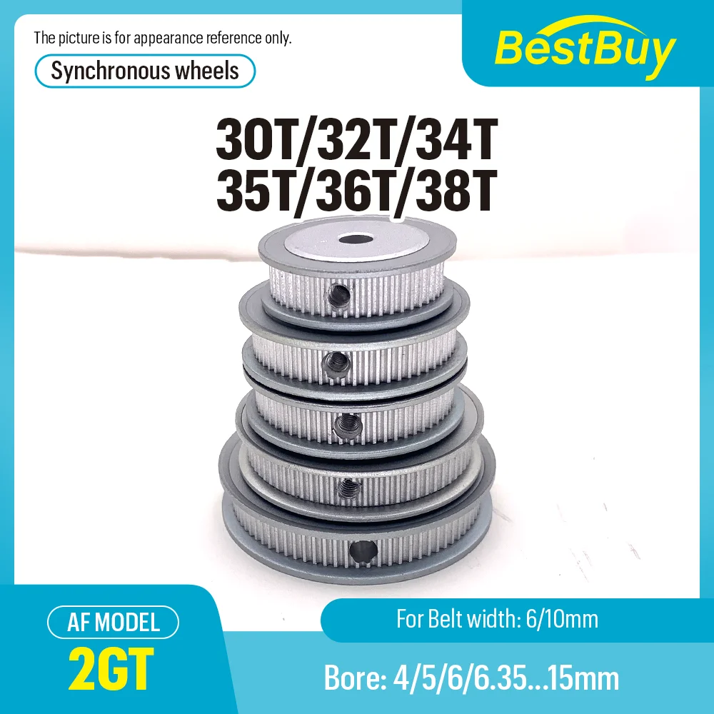 30T 32T 34T 35T 36T 38T 2GT Synchronous Pulley Bore 4‑15mm Width 6/10mm Precision Drive Gear For 3D Printer Parts