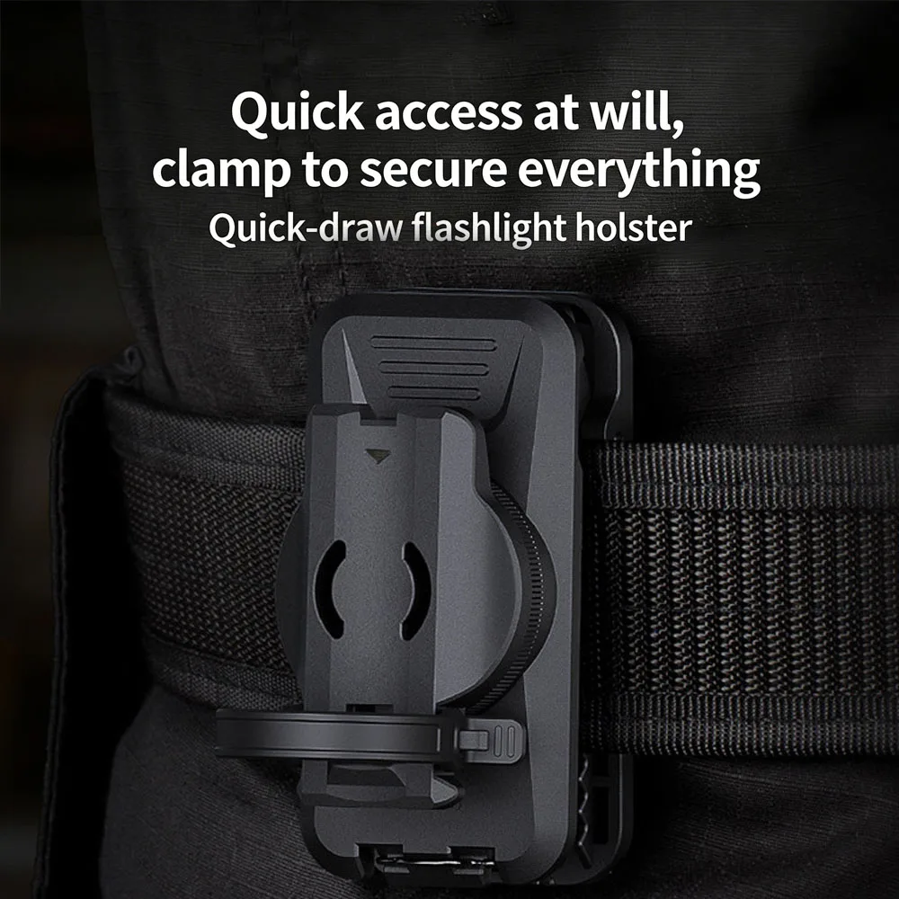 Tactical Molle Flashlight Holster with Quick Release Lever Lock 360° Rotatable Belt Clip for Security Military Patrol Duty Gear