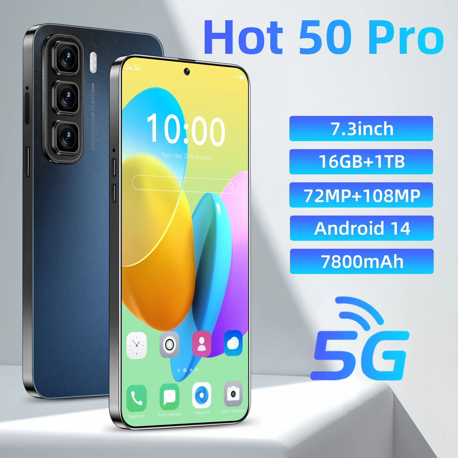 

2025 New Global Edition Hot 50 Pro Cell Phone 7.3-inch Snapdragon 8 Gen3 7800mAh Battery 5G Dual Card Dual Standby Smartphone