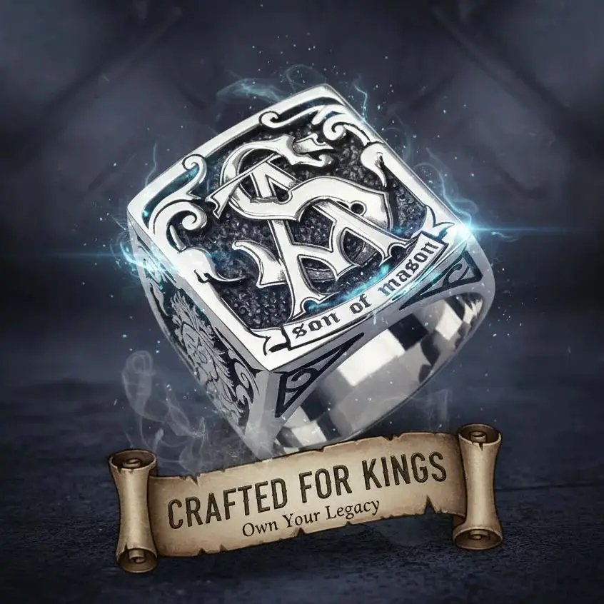 

Кольцо с тотемом масонского STAM из стерлингового серебра 925 пробы для мужчин, настраиваемые религиозные украшения, винтажный стиль, масонский символизм, идеальный подарок