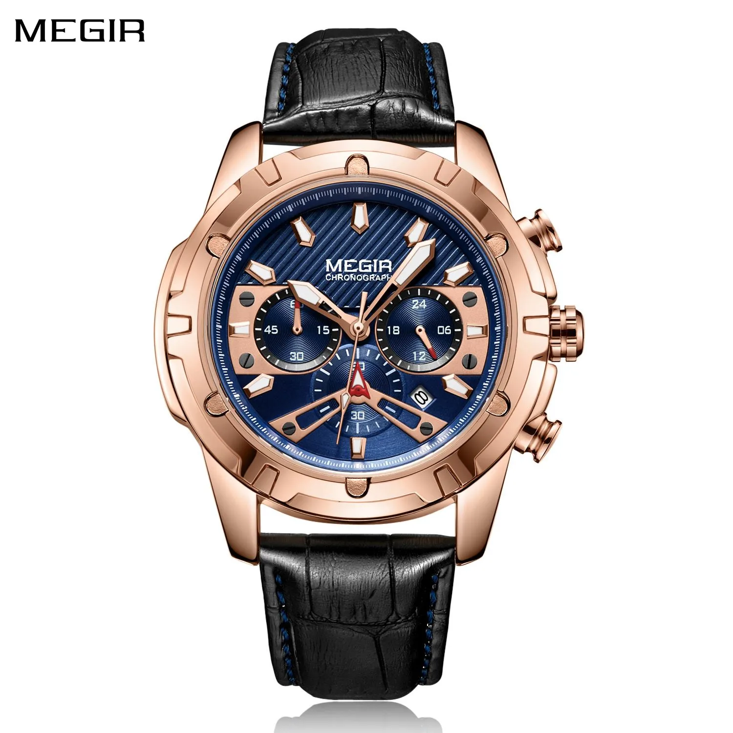 MEGIR Sport Watches for Men Fashion Luxury Military Quartz Wristwatch Leather Waterproof Man Chronograph Clock Relogio Masculino