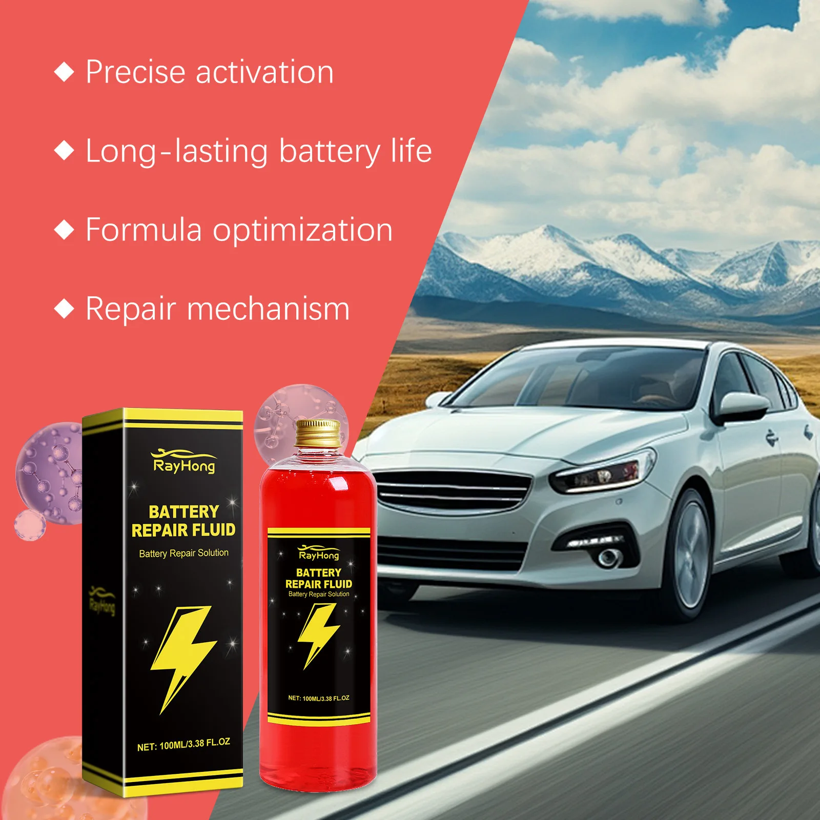 Rayhong-Réparation de batterie de voiture, nettoyage des Émirats arabes unis, durée de vie accrue, SAP, perte de puissance d'électrocar, liquide de restauration de batterie, 100ml