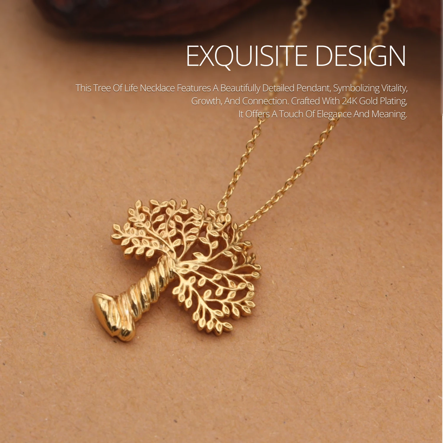 Tree of Life Pendant Necklace-Luxurious 24K Gold Plated Jewelry Best Gift for Women & Friends Perfect Vacation Accessory