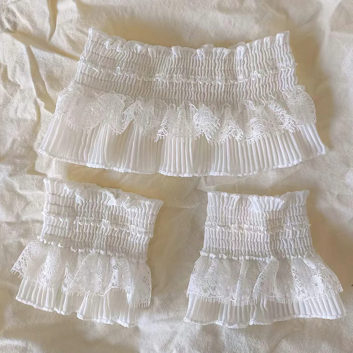 Plis en dentelle assortis pour pull femme, 1 faux col, 1 paire de faux poignets, 3 pièces